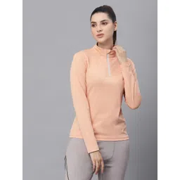 jump usa Women Solid Turtle Neck Polyester Orange T-Shirt-picture-19