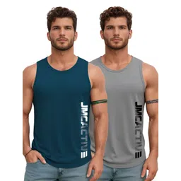 JUMPCUTS Pack Of 2 Printed Round Neck Gym Vests-picture-25