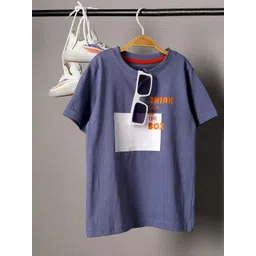 Jumping Joey Boys Blue Typography Printed Pure Cotton T-shirt-picture-11
