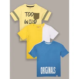 Jumping Joey Boys Yellow & Blue Typography Pack Of 3 Printed Pure Cotton T-shirt-picture-14