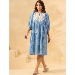 June 9 Clothing Floral Print Puff Sleeve A-Line Dress-picture-30