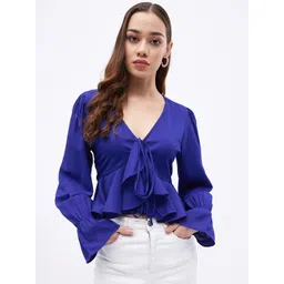 JUNE & HARRY Puffed Sleeves Cinched Waist Crop Top-picture-42