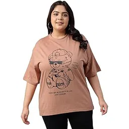 juneberry 100% Pure Cotton Oversized Baggy Fit Cool Front Chest Graphic Printed Half Sleeve Plus Size T-Shirt for Women & Girls (Sizes: 2XL to 5XL)-picture-34