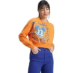 juneberry Cotton Poly Fleece Official Disney Merchandise Regular Fit Orange & Green Mickey Mouse See Ya Real Soon Graphic Print Full Sleeve Sweatshirt for Women-picture-31