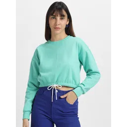 JUNEBERRY Crew Neck Fleece Cropped Pullover Sweatshirt-picture-33