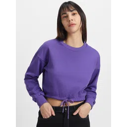JUNEBERRY Crew Neck Fleece Cropped Pullover Sweatshirt image 1