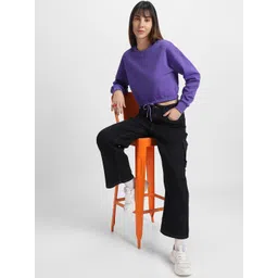 JUNEBERRY Crew Neck Fleece Cropped Pullover Sweatshirt image 4