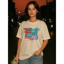 JUNEBERRY Graphic Printed Drop-Shoulder Sleeves Pure Cotton Oversized T-shirt-picture-38