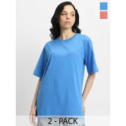 JUNEBERRY Pack Of 2 Drop-Shoulder Sleeves Oversized Pure Cotton T-shirts-picture-29