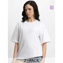JUNEBERRY Pack Of 2 Oversized Drop-Shoulder Sleeves Pure Cotton T-shirts-picture-13
