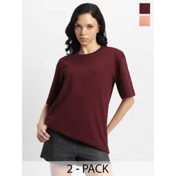 JUNEBERRY Pack Of 2  Round Neck Pure Cotton Oversized T-shirt-picture-17