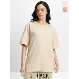 JUNEBERRY Pack Of 2  Round Neck Pure Cotton Oversized T-shirt-picture-35