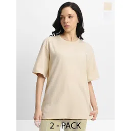 JUNEBERRY  Pack Of 2  Round Neck Pure Cotton Oversized T-shirt-picture-39