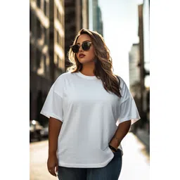 juneberry Plus Size Women Solid Round Neck Pure Cotton White T-Shirt-picture-11