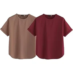 juneberry Pure 100% Cotton Oversized Loose Baggy Fit Round Neck with Drop Shoulder Half Sleeves Boyfriend T-Shirt Combo for Women & Girls (Pack of 2)-picture-13