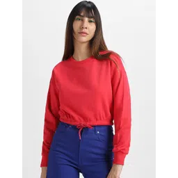 JUNEBERRY Round Neck Drop-Shoulder Sleeves Crop Pullover Fleece Sweatshirt-picture-25