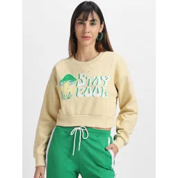JUNEBERRY Typography Printed Crew Neck Fleece Cropped Pullover Sweatshirt-picture-13