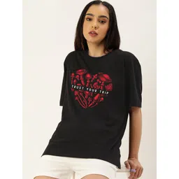 JUNEBERRY Typography Printed Drop-Shoulder Sleeves Pure Cotton T-shirt-picture-33