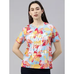 JUNEBERRY Women Multicoloured Tropical Printed Tropical T-shirt-picture-38
