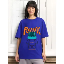 JUNEBERRY Women Typography Printed Drop-Shoulder Sleeves Pure Cotton T-shirt-picture-28