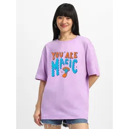 JUNEBERRY Women Typography Printed Drop-Shoulder Sleeves Pure Cotton T-shirt-picture-27