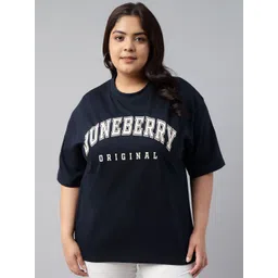 JUNEBERRY Women Typography Printed Pure Cotton Applique T-shirt-picture-23