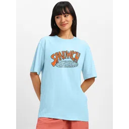 JUNEBERRY Women Typography Printed Round Neck Pure Cotton Oversized T-shirt-picture-41