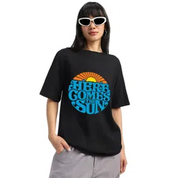 JUNEBERRY Women Typography Printed Round Neck Pure Cotton Oversized T-shirt-picture-30