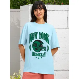 JUNEBERRY Women Typography Printed Round Neck Pure Cotton Oversized T-shirt-picture-29