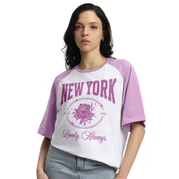 JUNEBERRY Women Typography Printed Round Neck Pure Cotton Oversized T-shirt-picture-36