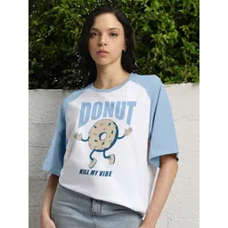 JUNEBERRY Women Typography Printed Round Neck Pure Cotton Oversized T-shirt-picture-33