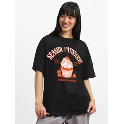 JUNEBERRY Women Typography Printed Round Neck Pure Cotton Oversized T-shirt-picture-37