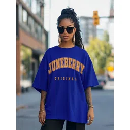 JUNEBERRY Women Typography Printed T-shirt image 1