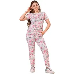 jungle herbs Grey Cotton Lycra Printed Tracksuit For Women (L, Large) | Women's Track Suit Co-ord Set | T-shirt & Trackpant For Girls-picture-50