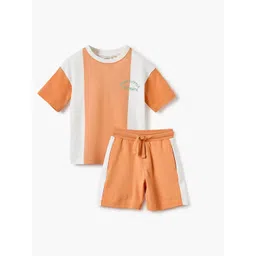 Juniors by Babyshop Boys Colourblocked Round Neck Pure Cotton T-shirt with Shorts-picture-24