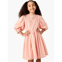 Juniors by Babyshop Girl Round Neck Puff Sleeve Schiffli A-Line Knee Length Dress-picture-24