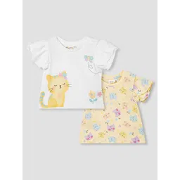 Juniors by Babyshop Girls Pack of 2 Conversational Printed Flutter Sleeve Cotton Top-picture-40