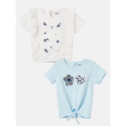 Juniors by Lifestyle Girls Pack of 2 Embroidered Cotton T-shirts-picture-39