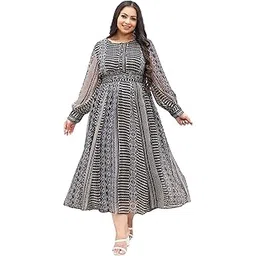 juniper Black Abstract Printed & Flared Chiffon Plus Size Maxi Dress for Women-picture-12