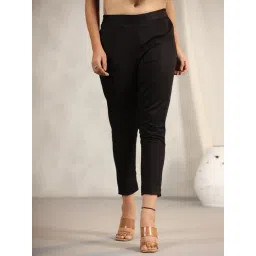 Juniper Black Cotton Lycra Pants For Women With Partially Elasticated Waistband-picture-21