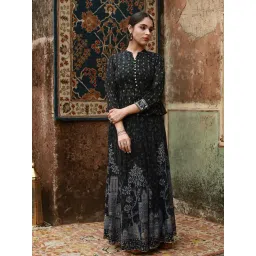 Juniper Black Ethnic Motif Printed Georgette Lehenga Choli Set-picture-26