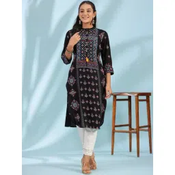 Juniper Black Printed Straight Kurta-picture-15