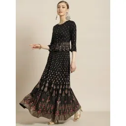 Juniper Black Rayon & Cambric Printed Peplum Lehenga Choli Sets-picture-27