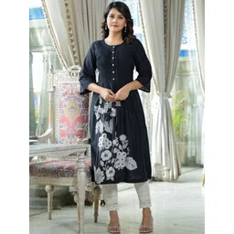 Juniper Floral Printed Round Neck Cotton Pleated A-Line Kurta-picture-39