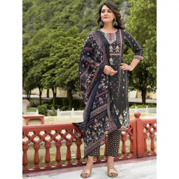Juniper Floral Printed Straight Liva Kurta With Trouser & Dupatta-picture-38