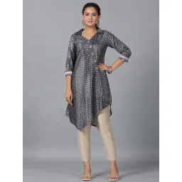 Juniper Green Geometric Printed Velvet Asymmetric Kurta-picture-14