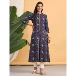 Juniper Indigo Ethnic Motif Printed Rayon A-Line Kurta With Buttons-picture-26