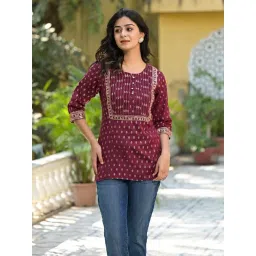 Juniper Maroon Printed 3/4th sleeve Tunic image 1