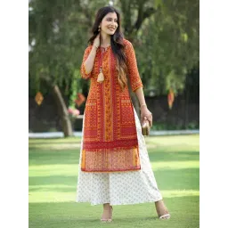 Juniper Mustard Chiffon Ethnic Motif Printed Straight Kurta With Tie-Ups-picture-28