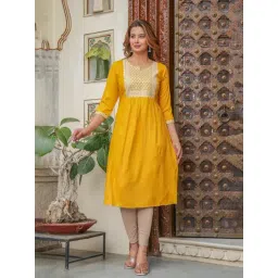 Juniper Mustard Embroidered Kurta image 1